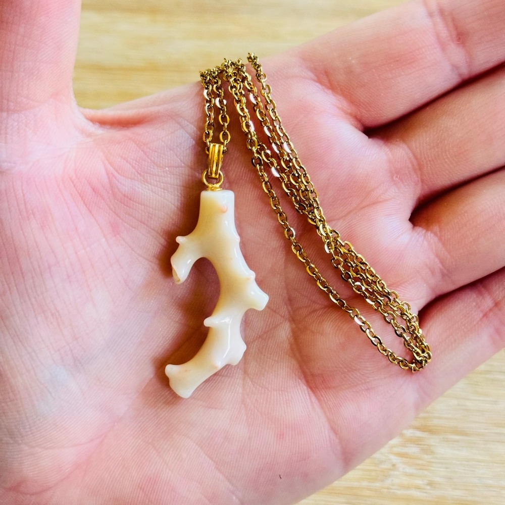 VTG Mediterranean Coral Natural Necklace Angelskin Branch Genuine Gold Plate 20"